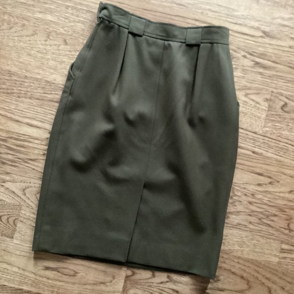 VINTAGE 80s YVES SAINT LAURENT VARIATION GREEN WOOL PENCIL STRAIGHT SKIRT 38 - Picture 3 of 3